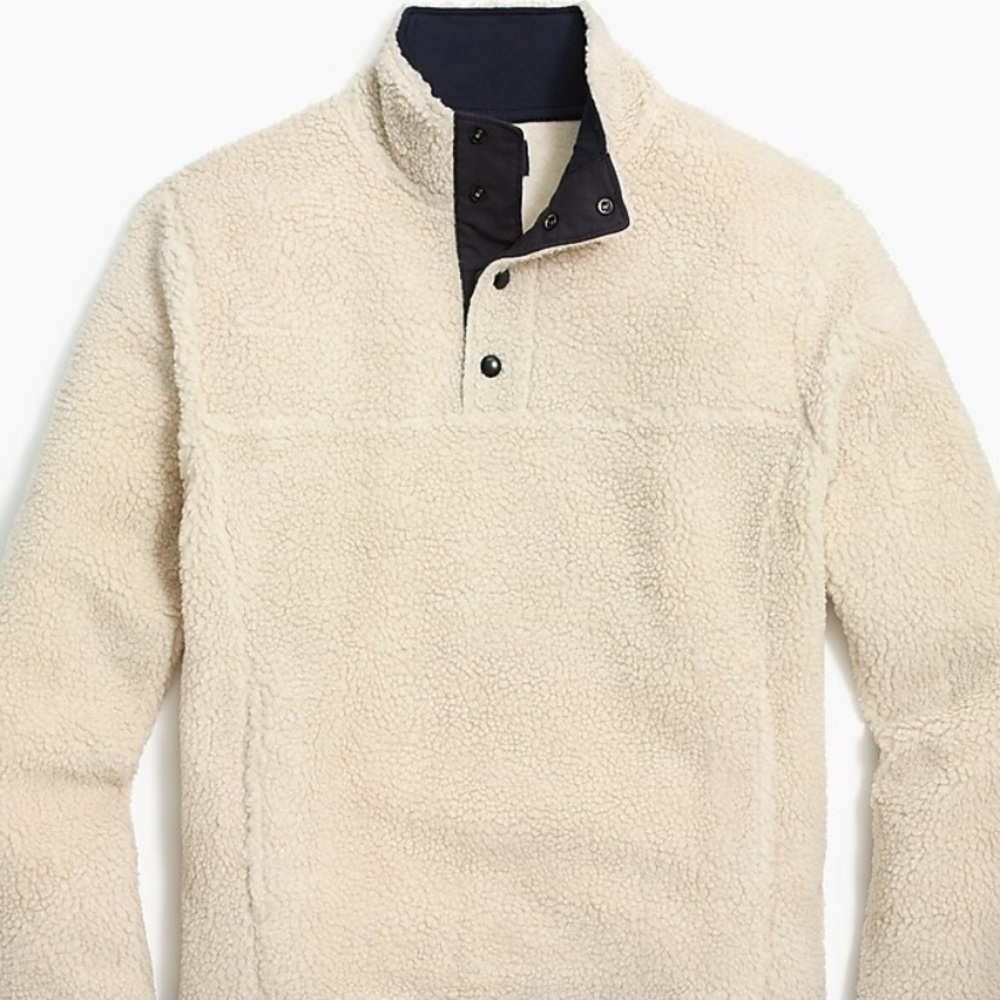 J. Crew Cream Fleece Pullover with Navy Accents